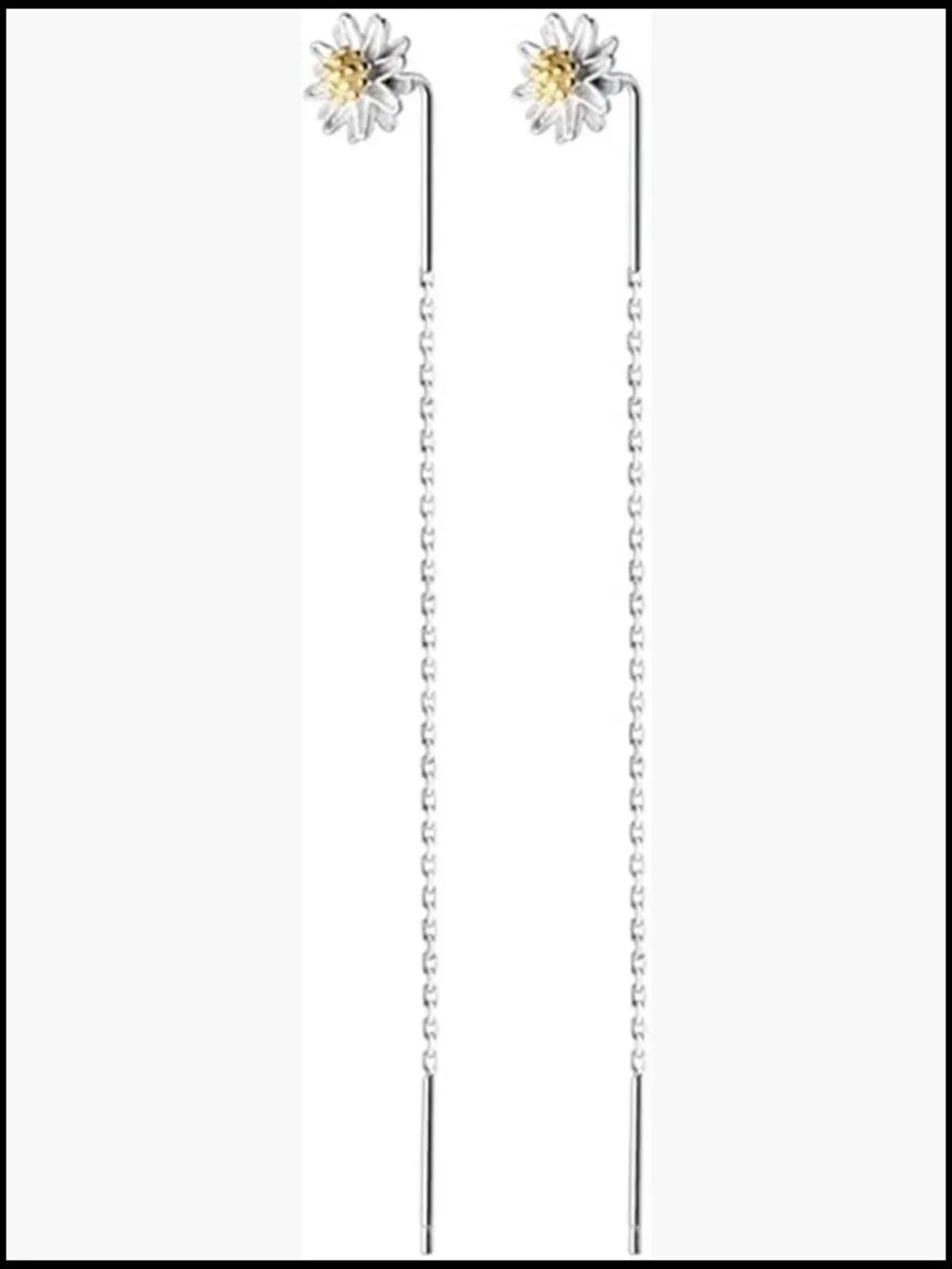 925 Sterling Silver Daisy Flower Earrings Dangle Chain Threader Tassel